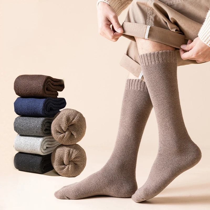 2 Pairs Men Socks Cotton Stripe Black Business Warm Winter Men Long Sock New Syles Soft Breathable Solid Color Male Crew Socks