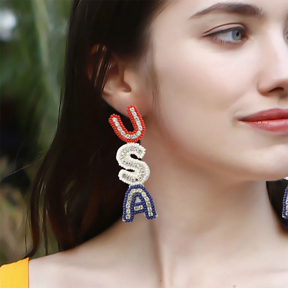 

1Pair Beaded Usa Earrings Patriotic Drop Earrings for Women 4th of July Party Fashion Trendy Ear Jewels Ear Jewelries