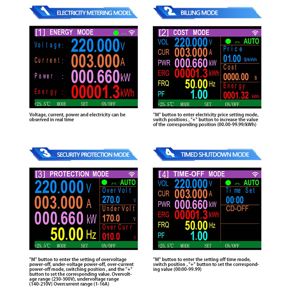 AC 220V 디지털 전력계 소켓 Tuya WiFi 타이머 스위치 전기 에너지 미터 저전압 과전류 보호기 EU 플러그