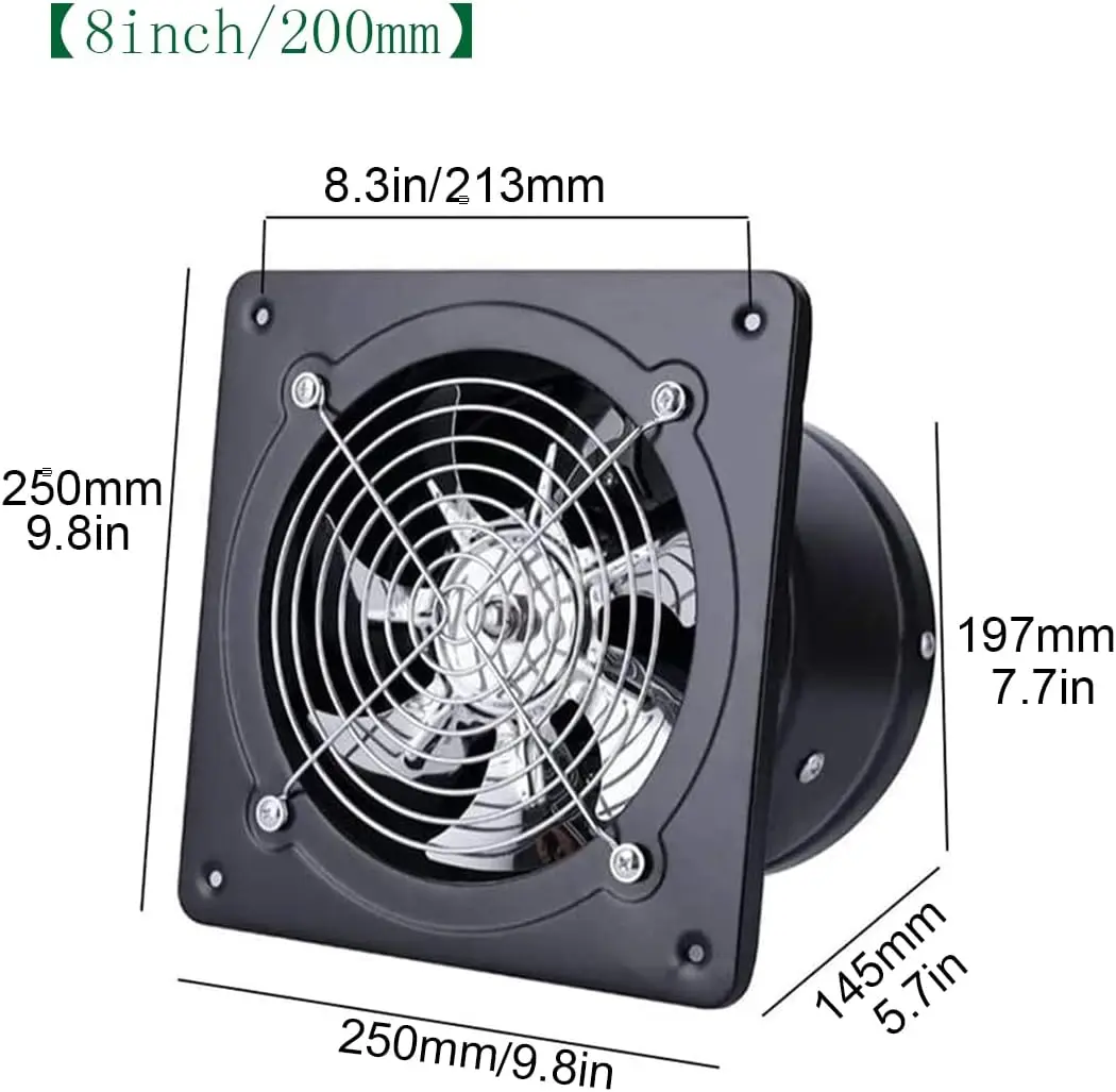 4/6/8" Exhaust Fan Metal Iron Ventilation Extractor,Silence with Anti-backflow Check Valve Window&Wall Mount Vent Fans for Home image 6