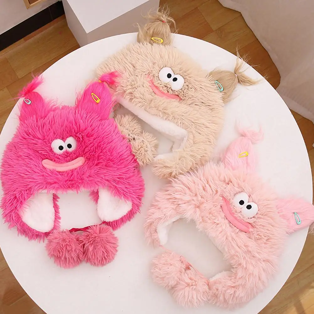 Funny pigtail sausage mouth plush hat  Winter Warm Cute Funny New Cartoon Fashion Cold Cap Warm For Party 1pcs