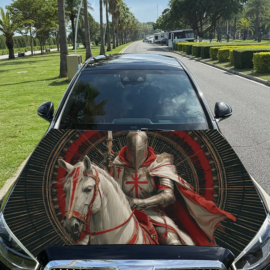 Red-Robed Knight Pattern car hood stickers, waterproof self-adhesive, scratch resistant, easy to stick, durable car PVC stickers