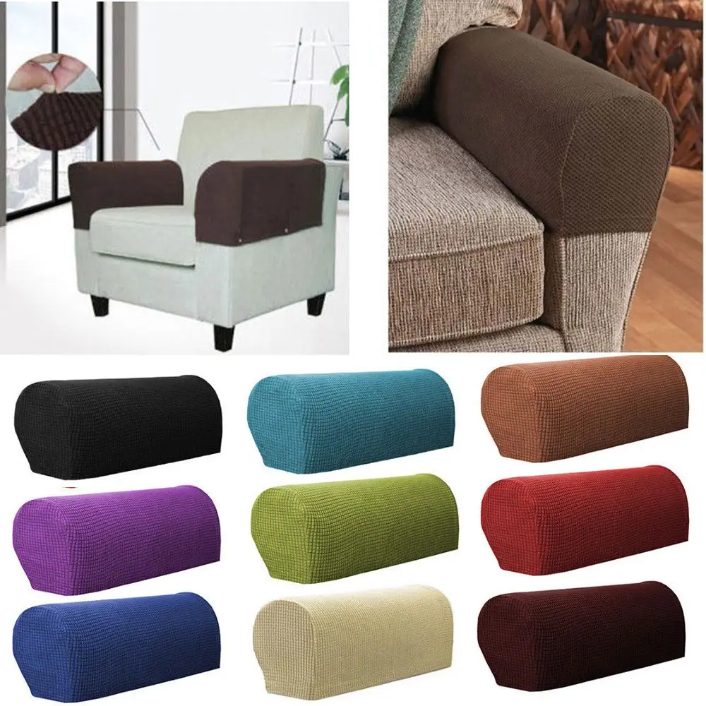 2PCS/SET Solid Stretch Premium Stretchy Chair Fleece Sofa Armrest Covers Couch Arm Protector