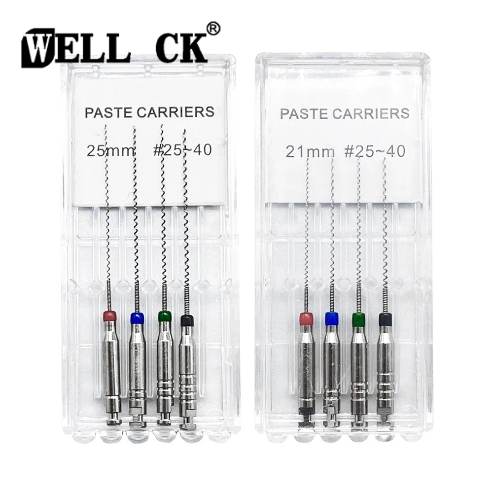 

WELLCK 4pcs/Box Dental Rotary Paste Carriers Spiral Filler Lentulo Assorted Engine Filling Paste Dentistry Tool 21/25mm 25#-40#