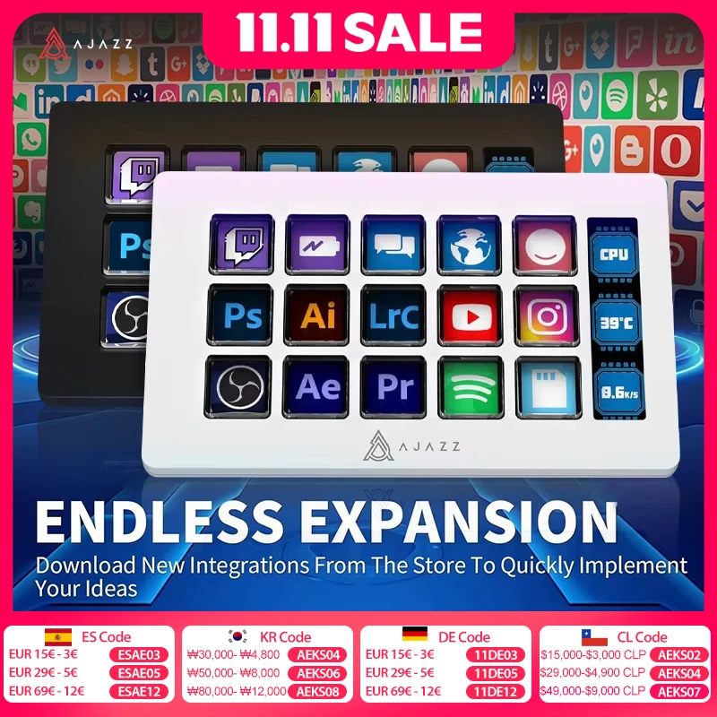 Ajazz AKP153E Painel de console multifuncional Desktop Assistente 15 teclas macro Ações de gatilho Mini teclado personalizado