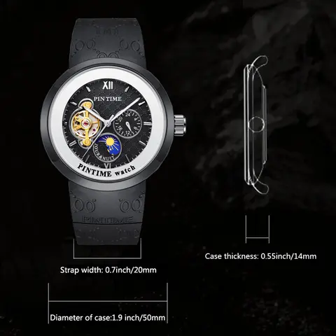PINTIME Ny helautomatisk mekanisk klocka med ihålig tourbillon-design Moderiktig affärsstil för män mekanisk klocka 8 best sales Pintime-klocka för män - №5