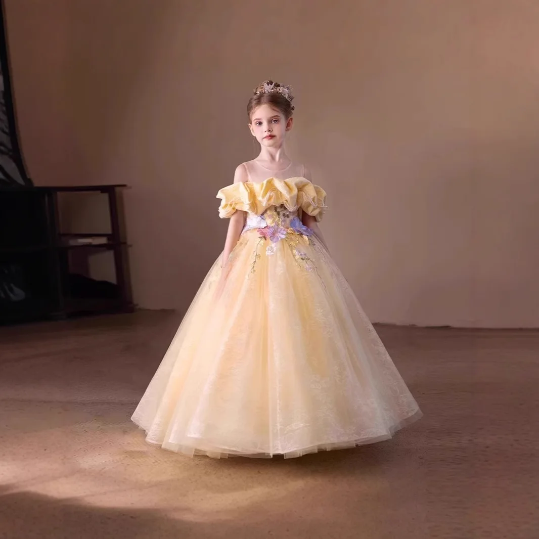 High-End Kids Dress Girls Princess Gown Evening Party Dresses Piano Performance Wedding Gown Easter Outfit Party Clothes Toddler