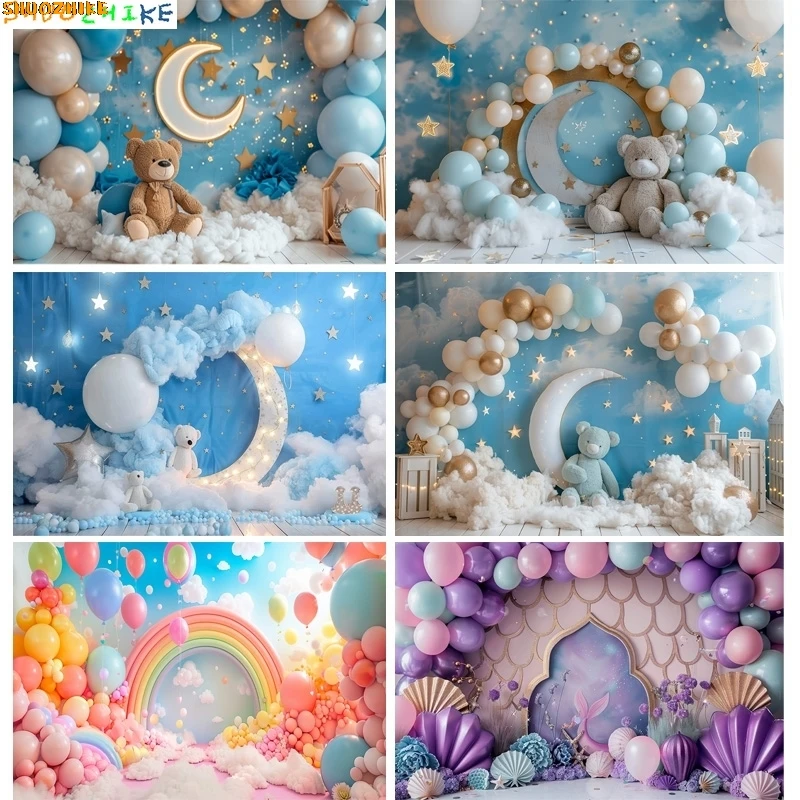 

Vibrant Colored Balloons Birthday Party Photography Backdrops Props Rainbow Baby Room Decoration Photo Studio Background DA-01