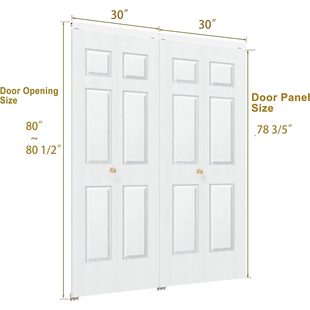 Bifold Closet Doors 60x80, 6-Panel Hollow Core Folding Door with Hardware, White Primed