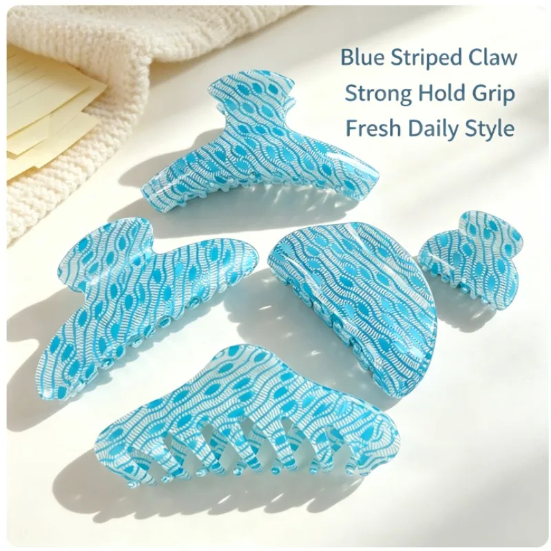 Blue Wave Print Acrylic Hair Claw Clip Women Strong Hold Shark Clip Fresh Summer Fashion Hair Accessory