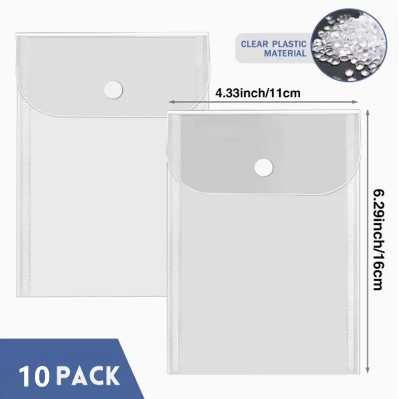10pcs Plastic envelope with snap closure, reusable storage bag, transparent envelope bag folder (10.92X16.0 cm) image 6