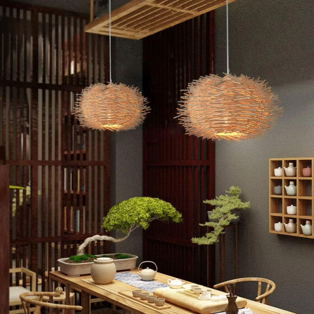 JOYINLED Creative Bird Nest Ceiling Lamp Handwoven Rattan & Bamboo Chandelier Rattan Hanging Pendant Light 30cm E27 Lighting