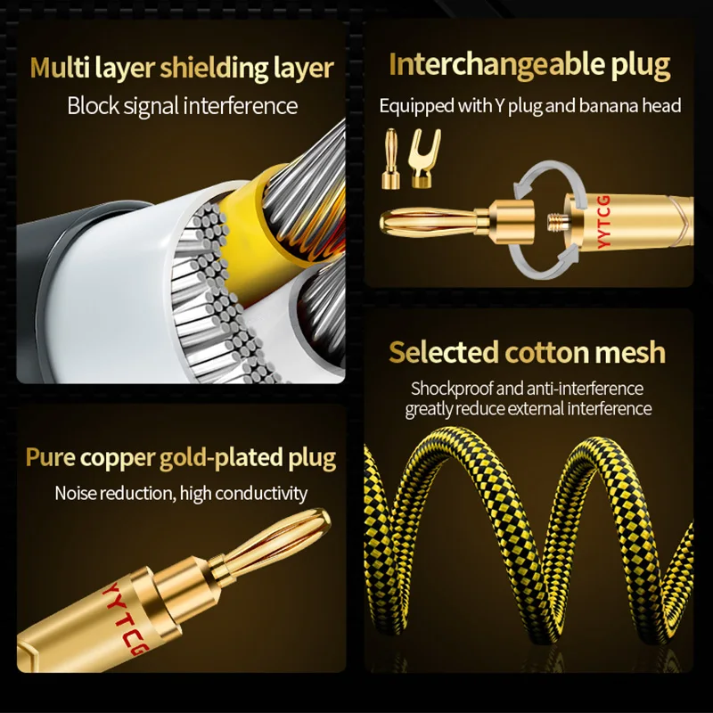 Jedna para 7N OCC Posrebrzany kabel głośnikowy HiFi HI-FI Wysokiej klasy kable głośnikowe do wzmacniacza Banana Spade Plug Wire Line