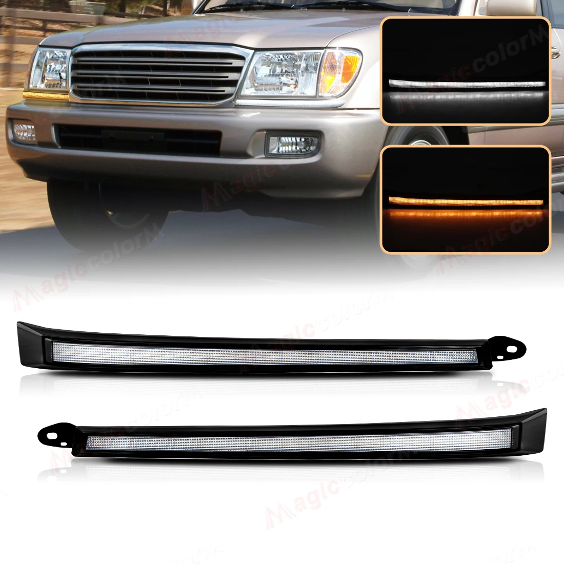 

Светодиодные ДХО для Toyota Land Cruiser 4500 4700 100 LC100 FZJ100 UZJ100 98-07, дневные ходовые анимационные указатели поворота