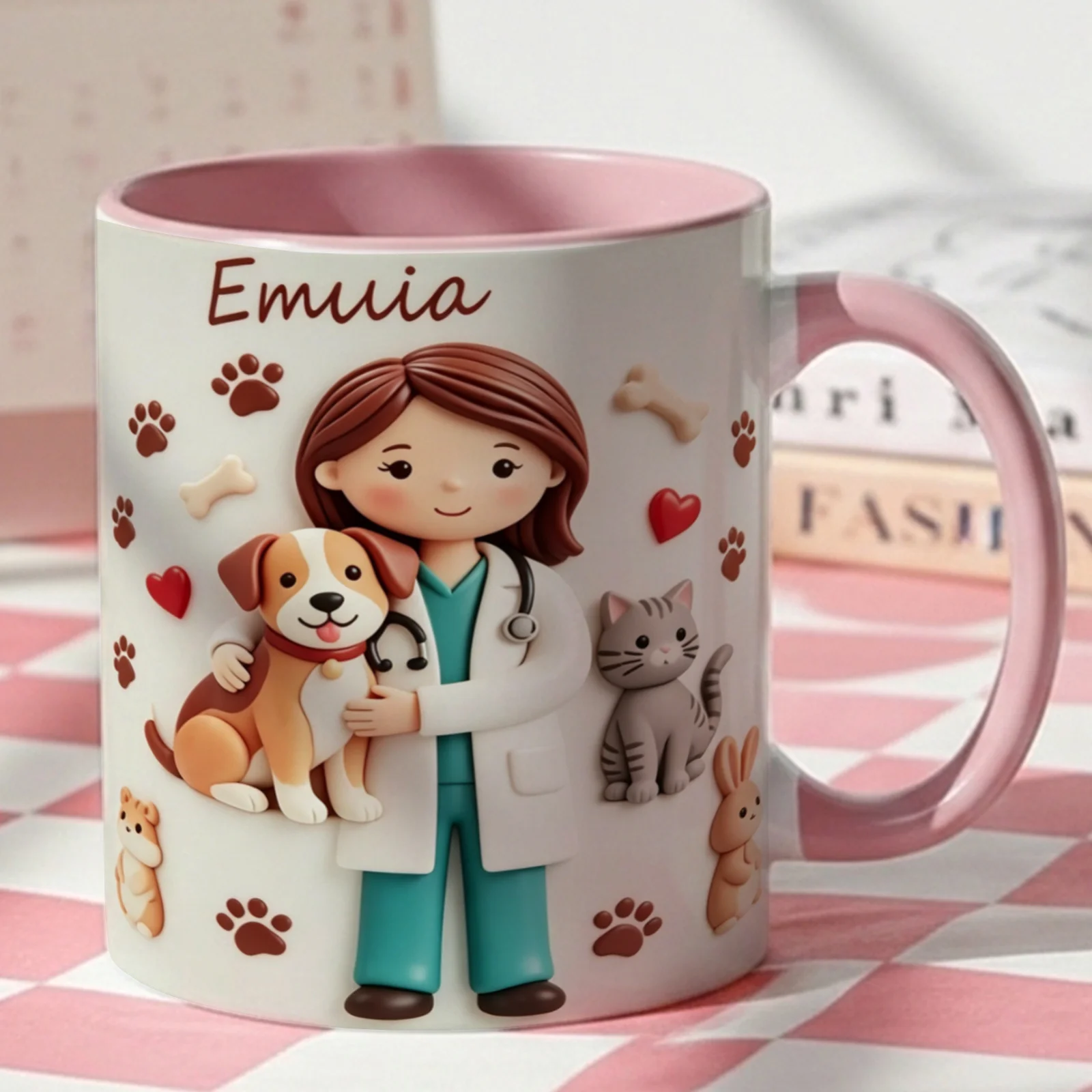 Personalized Veterinarian Mug 3D Cartoon Animal Coffee Cup Gift for Vet Animal Lover