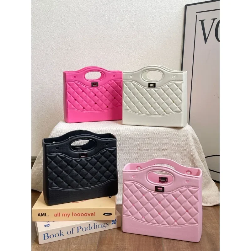 2024 New Women's Shopping Bags Fashion Beach Diamond Grid Bags Classic Waterproof EVA Handbags High-end Sense Niche Hole Bags