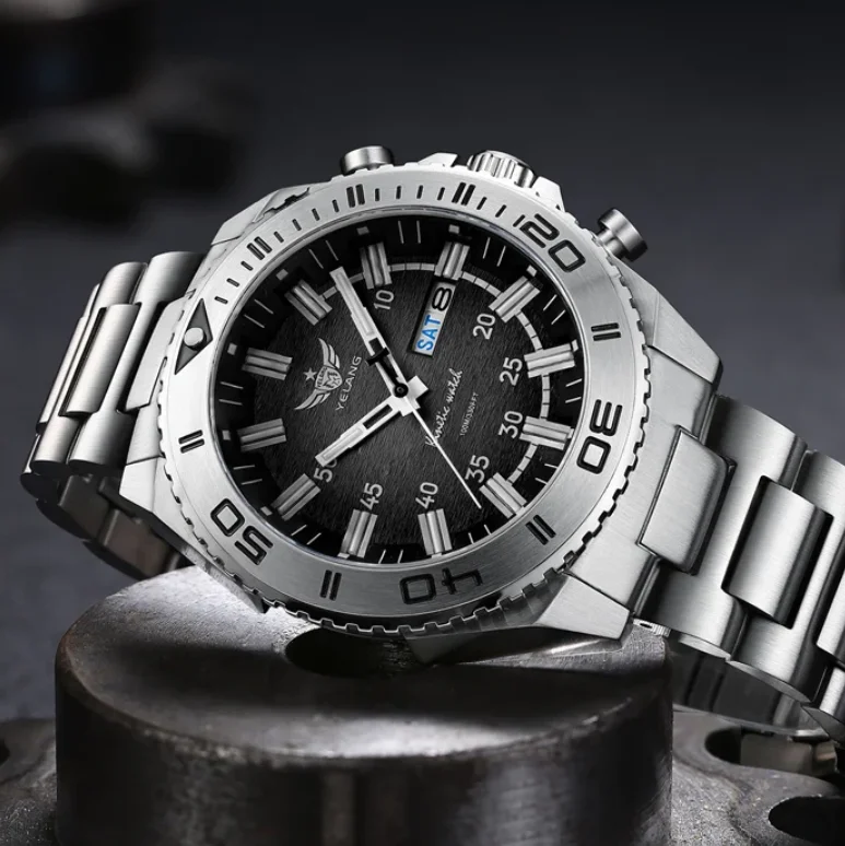 Yelang Men Military Watch 44MM Solar Kinetic Quartz Wristwatch 10Bar Waterproof Luminous Tubes Sapphire Mirror Mirrorv PX83 Mov