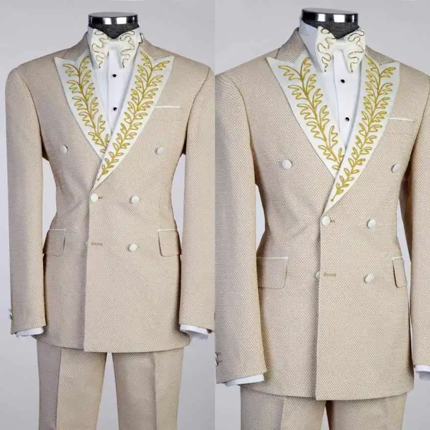 

Formal Men's Suits Double Breasted Peaked Lapel Prom Dresses Classic Fit Customized 2 Pieces Trajes Para Hombre