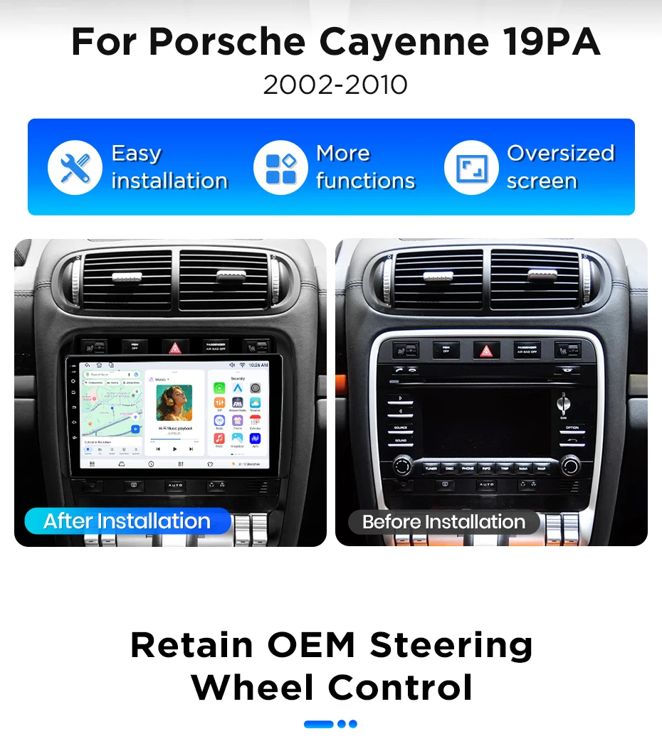 Junsun Android 15 Auto-Intelligenzsysteme für Porsche Cayenne 1 9PA 2002-2010 AI Wireless CarPlay für Apple Auto 9" IPS – Detail 4