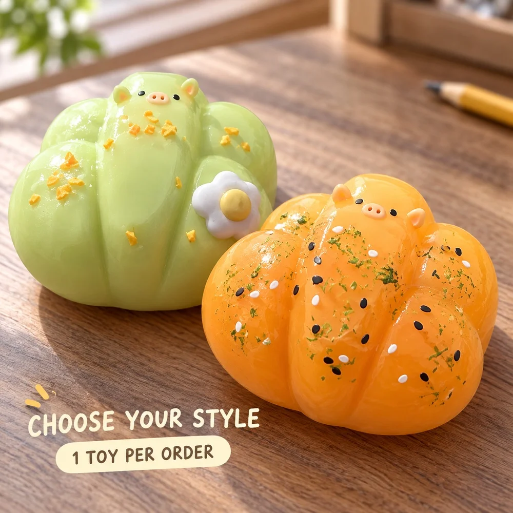 Pig Bun Squishy Squeeze Toy TPR Soft Handheld Sensory Fidget with Cute Shape for Adults Teens Desk Companion Gift Single Piece