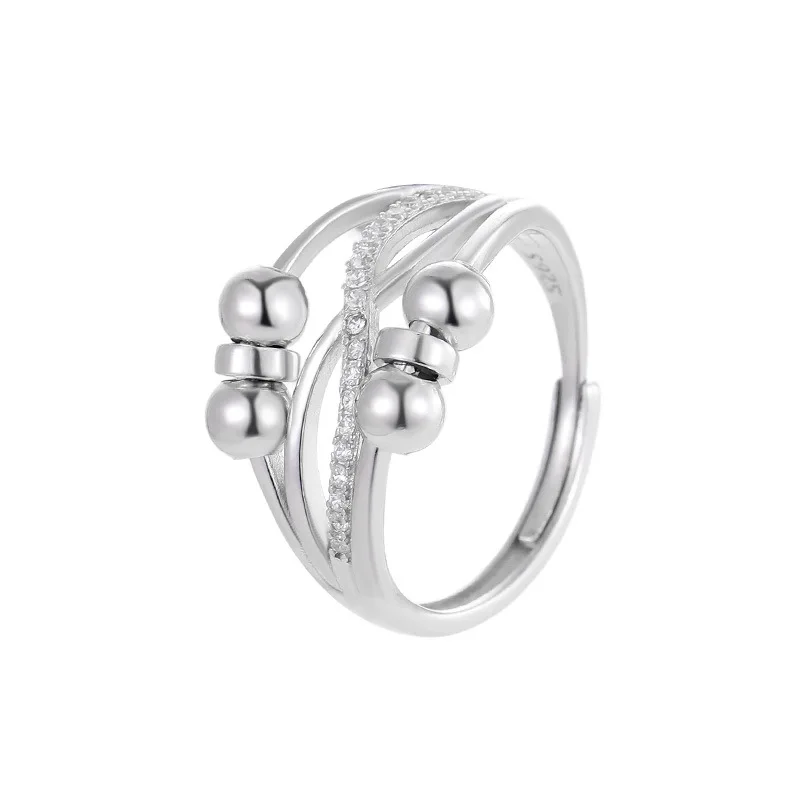 

Серебряное многослойное кольцо из бисера S925 для женщин, открытое кольцо с намоткой индивидуальной линии европейской и американской моды