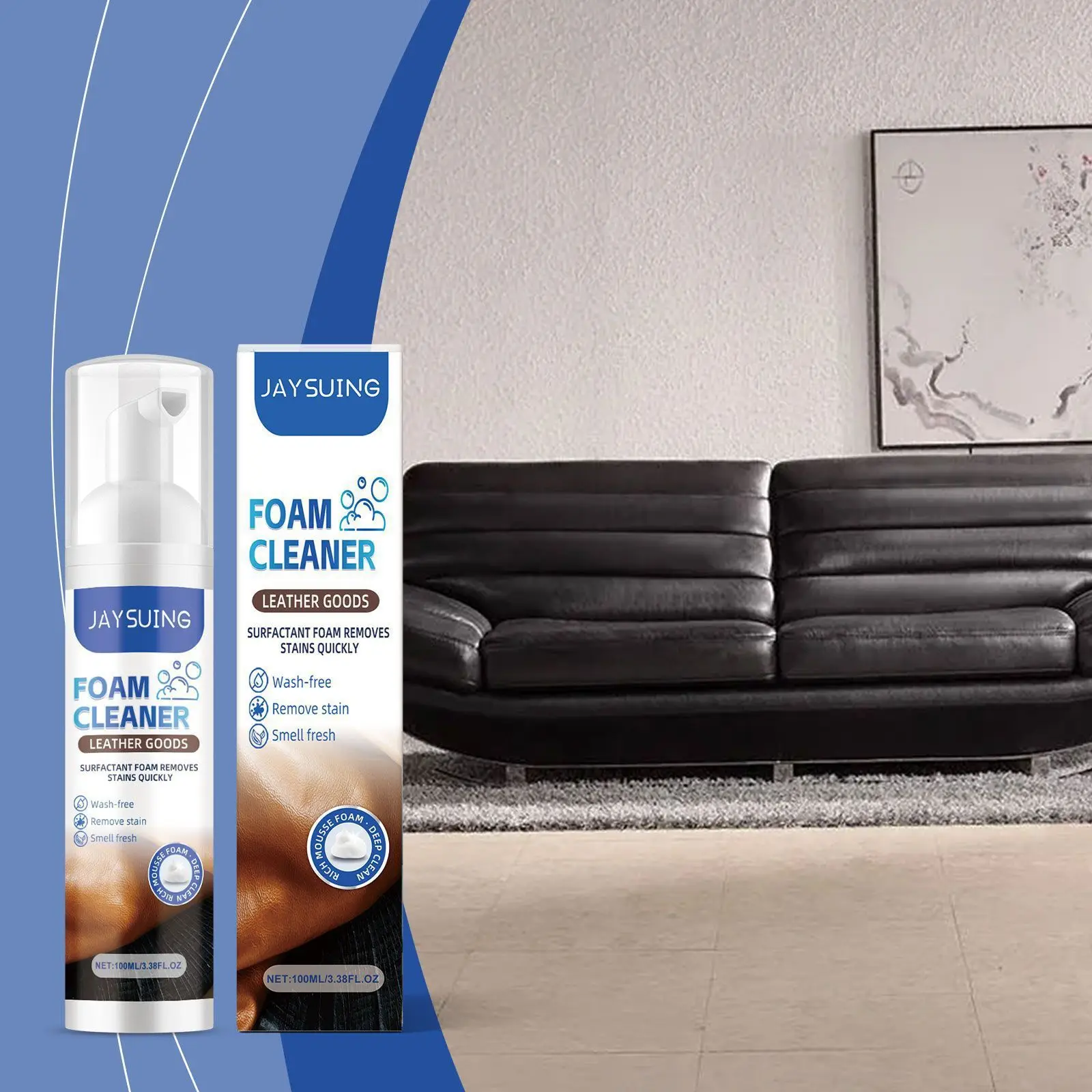 

100ml Leather Foam Cleaner - Helps Remove Stains & Restore Shine, Safe for Shoes/Bags/Furniture, Gentle Formula