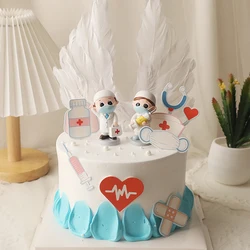 Happy Doctor Nurse day Theme Cake Topper flags For Happy Birthday Party Decoration Syringe Pills Hat Heart Medical Graduation
