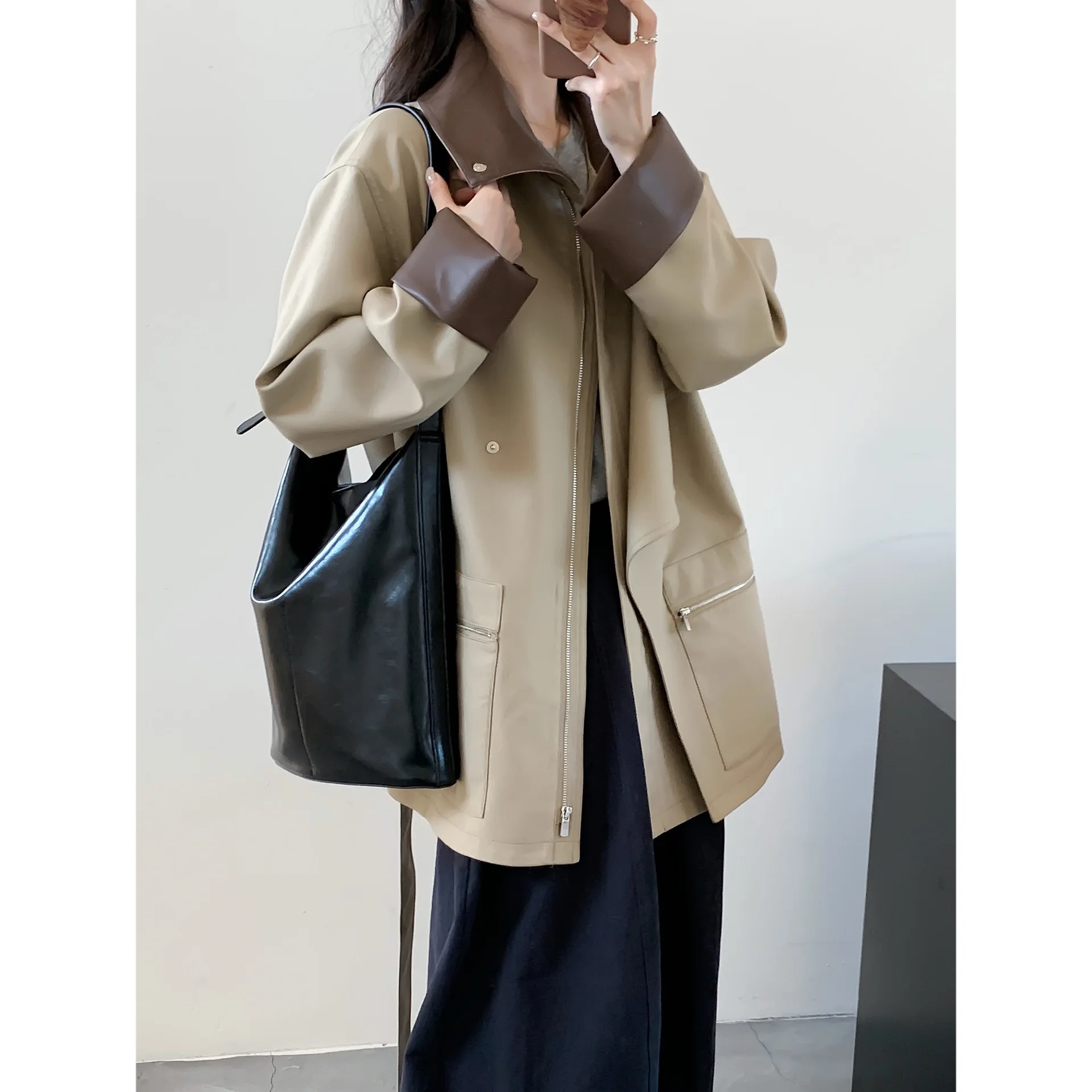 

SuperAen Korean Style Contrast Color Safari Jacket for Women 2026 Autumn New Solid Color Long-sleeved Casual Coats