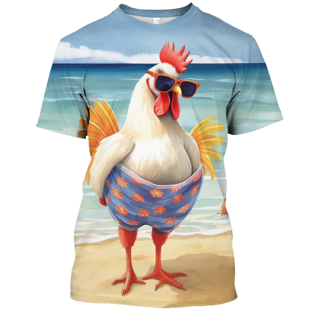 

Fun T-shirt Animal American Chicken Print Men's And Women's Children's Clothing Fierce Beast Pattern Loose Street Thin Top Beach