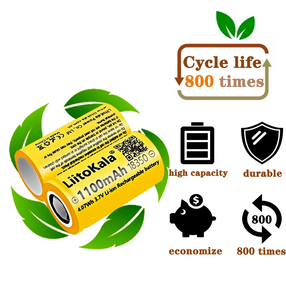 1-90pcs Liitokala New ICR 18350 900mAh Power Rechargeable Lithium Battery 3.7V 8A Power for Electrical Tools Flashlight