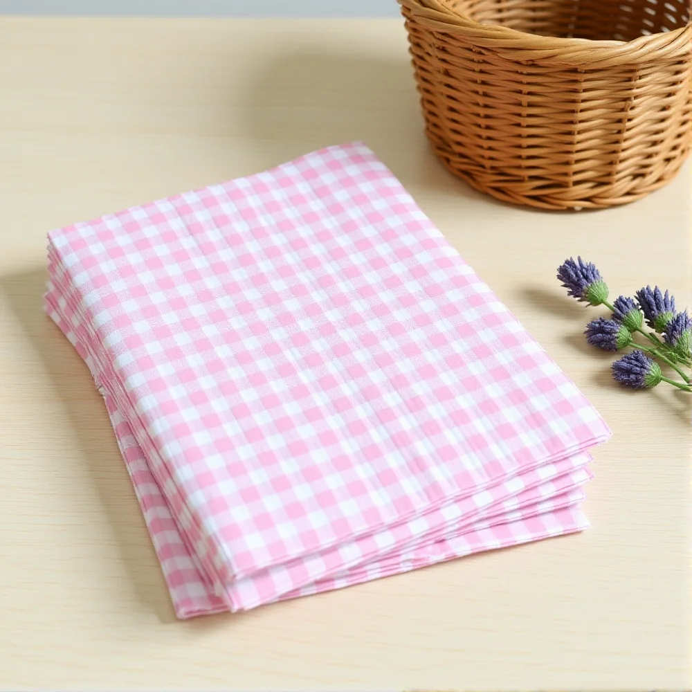 10sheets/pack Elegant Light Pink Checkered Gift Packaging Paper Pink Plaid Tissue Paper Birthday Party Gift Bouquet Wrap Paper