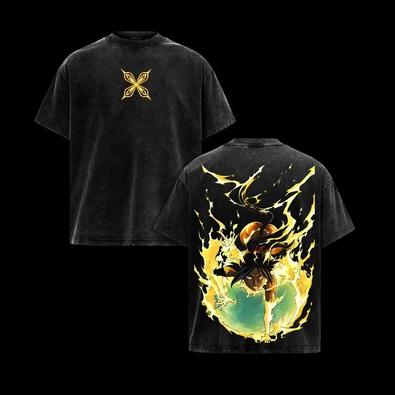 Shihouin Yoruichi Print T-shirt Anime BLEACH Clothing Men Women Short Sleeve Tshirts Retro Washed T Shirt Male Casual Cotton Top view 3