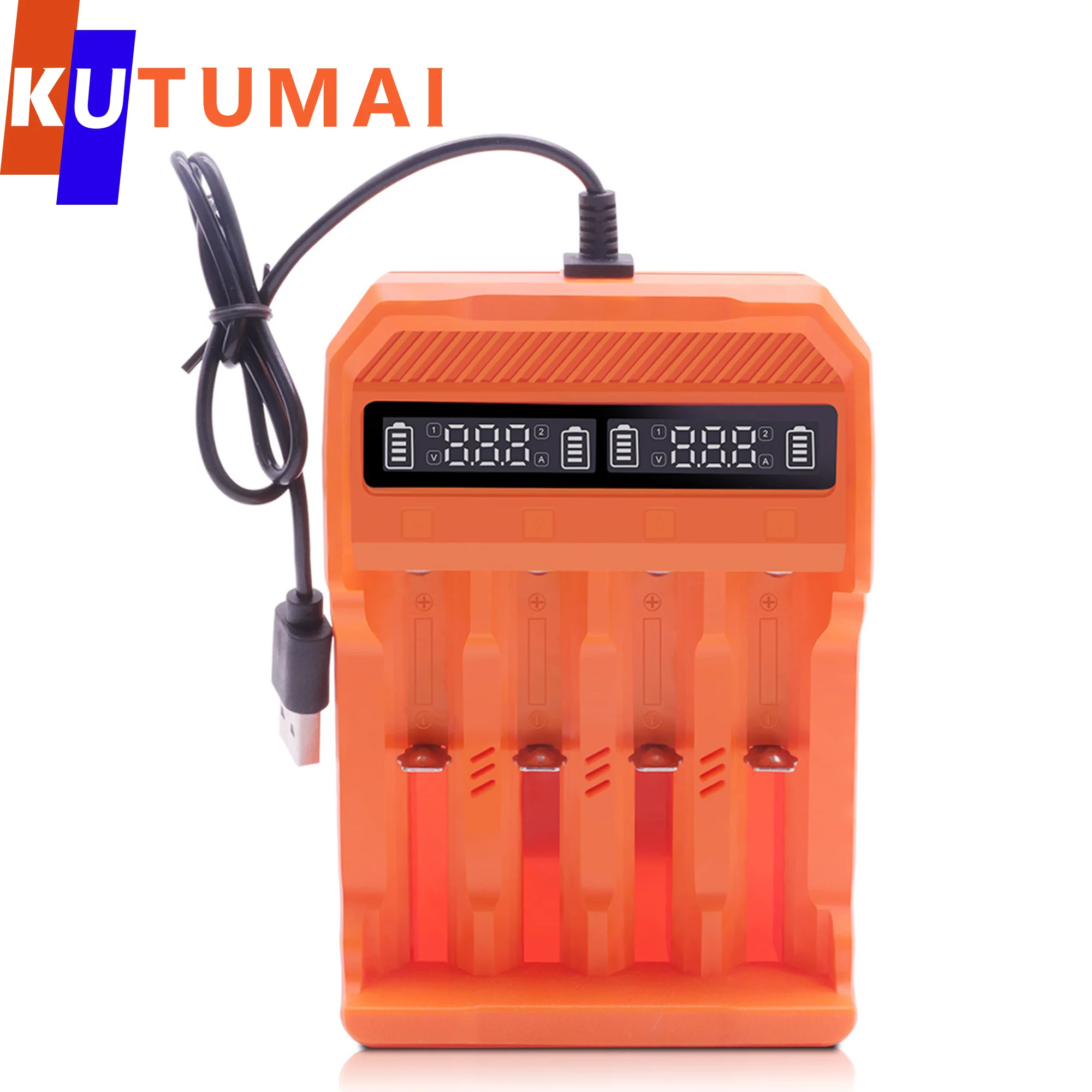 

AA AAA 18650 Battery Charger 4 Slots USB LED Smart Charging For 4.2V 10440 14500 16340 18500 26600 Li-ion Rechargeable Batteries