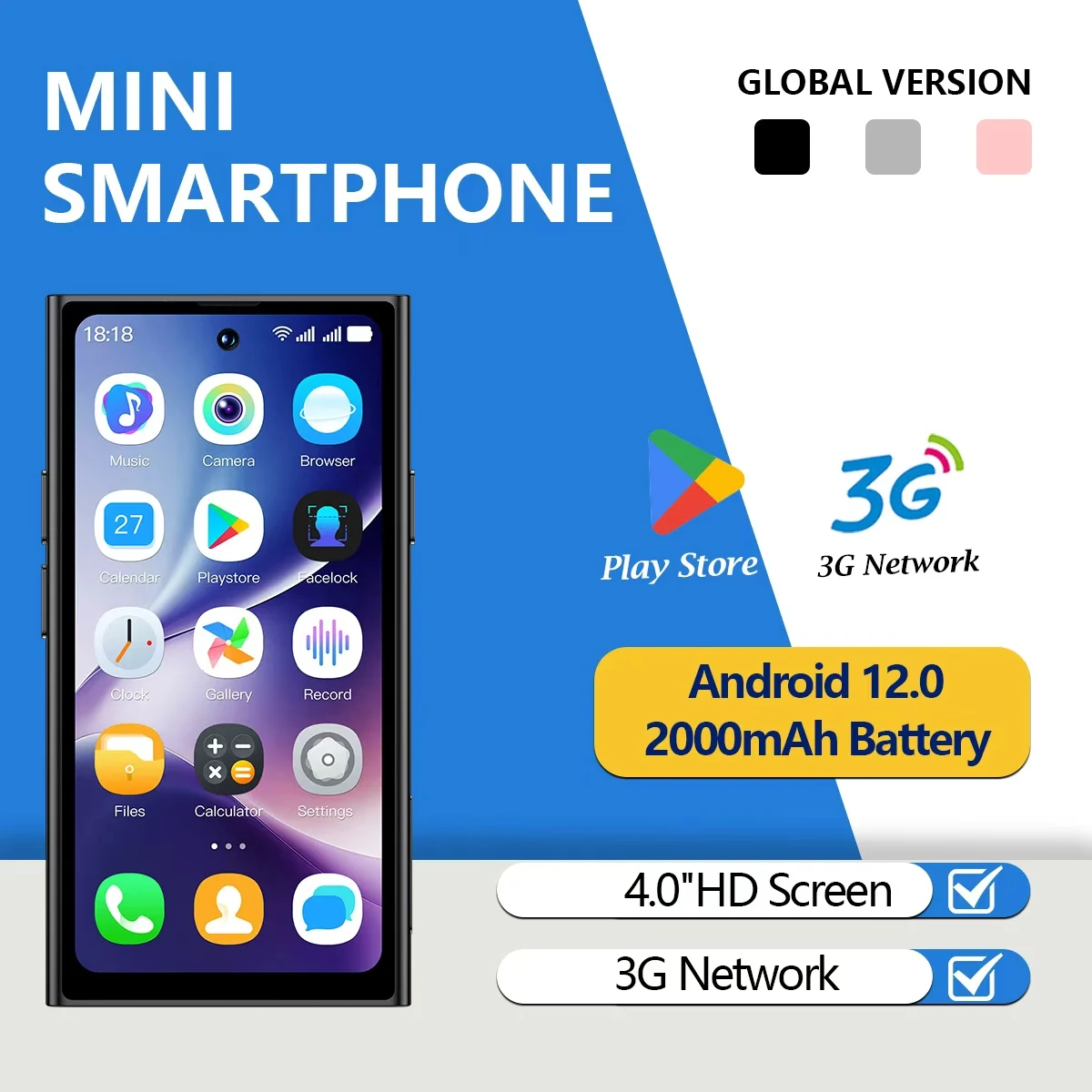 ONEMYTH S25Pro 4.0 بوصة 3G رمادي 2GB + 16GB ذاكرة هاتف صغير 2000mAh بطارية طويلة أندرويد 10 هاتف صغير للأطفال الطلاب