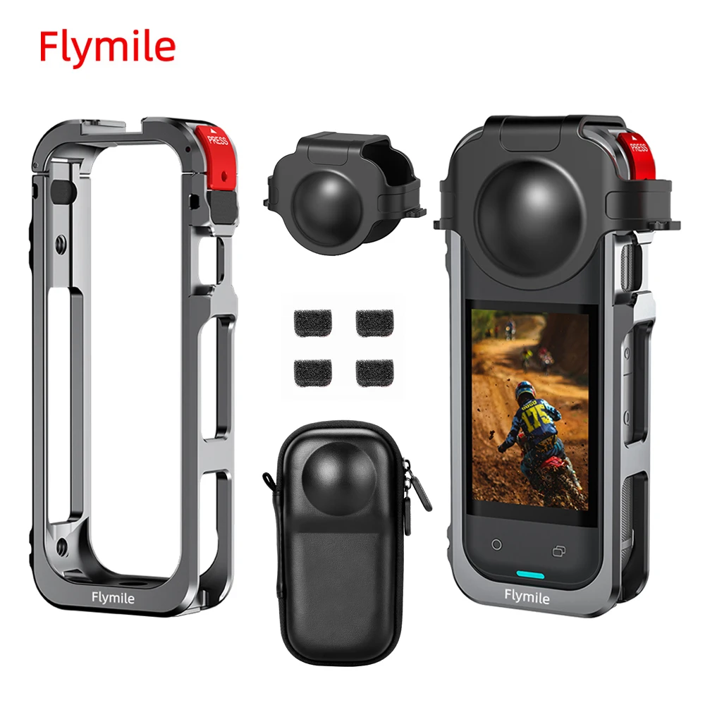 Flymile-funda protectora de jaula de Metal para accesorios de cámara Insta360 X5, marco de montaje de expansión de jaula de aluminio con soportes de zapata fría