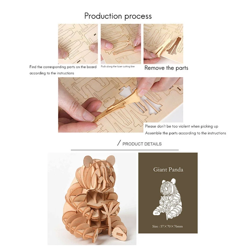 ألغاز باندا خشبية للأطفال ، لغز ثلاثي الأبعاد ، نموذج تجميع لعبة ، ألعاب حيوانات تصنعها بنفسك ، مجموعات حرفية خشبية ، ديكور مكتبي للأطفال ، هدية