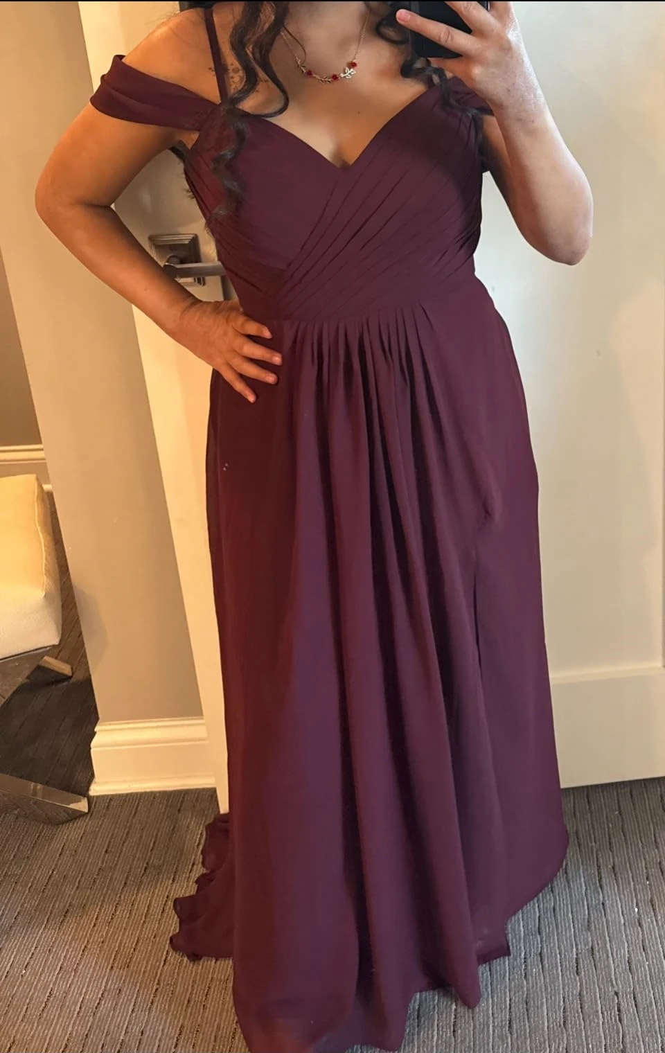 Off The Shoulder Bridesmaid Dresses for Women with Pockets Split Long Chiffon Formal Evening Dresses