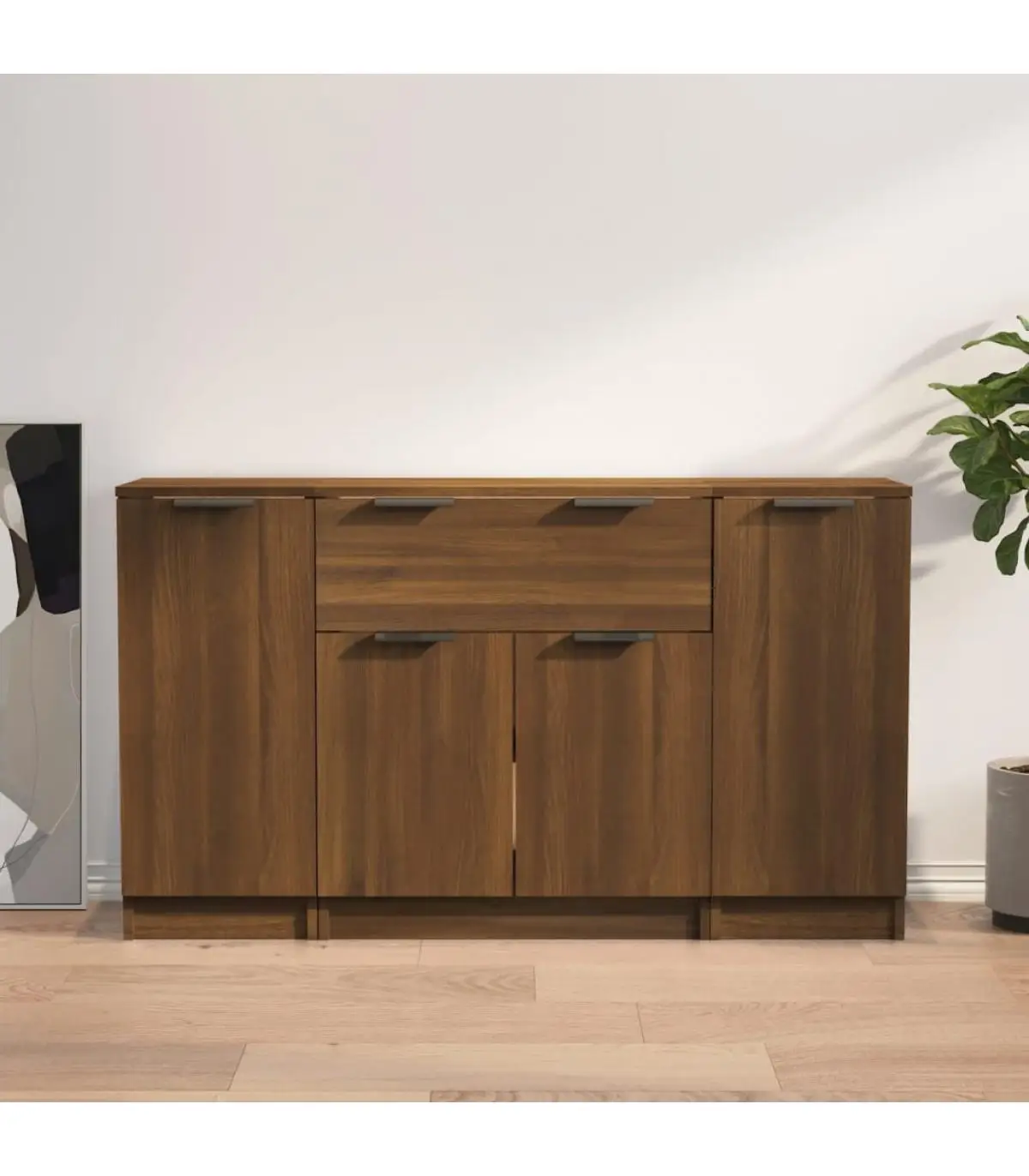 Sideboards 3 pieces oak brown plywood