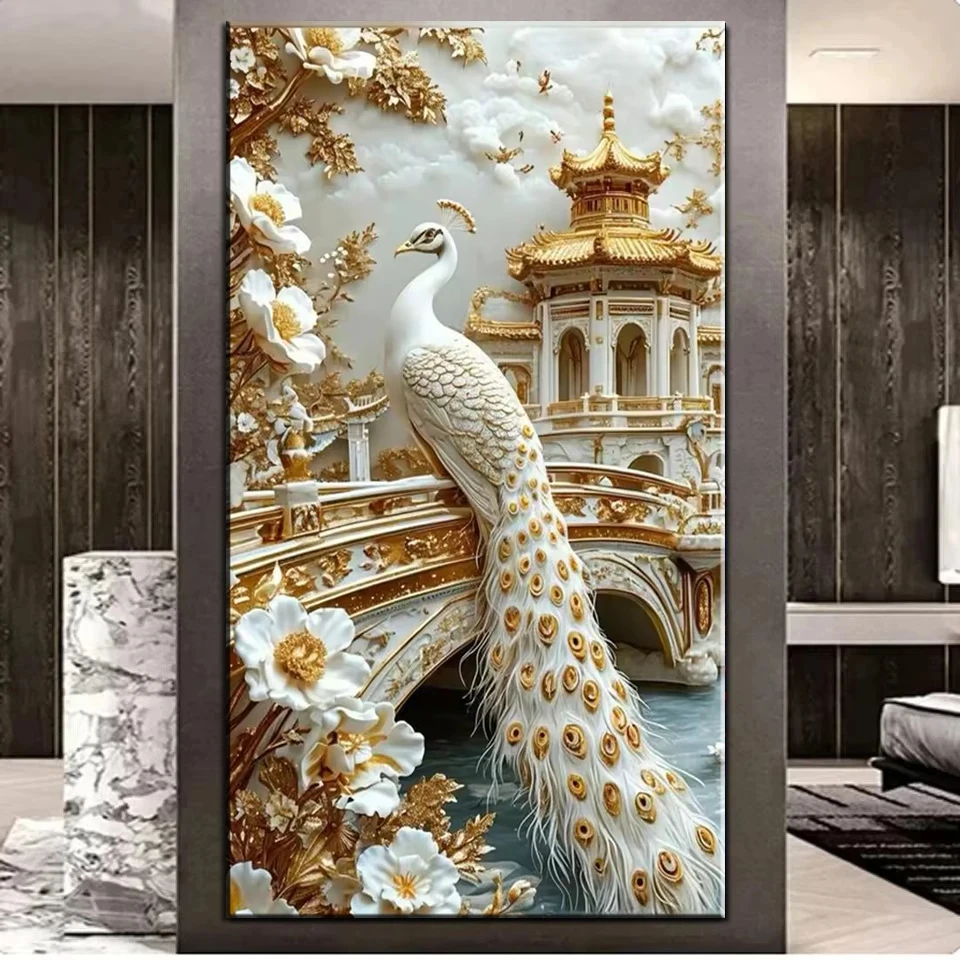 

Diamond Painting White Gold Peacock Fairy Landscape 5D DIY Full Drill Mosaic Art Jewelry Cross Embroidery Craft Set Home Decor