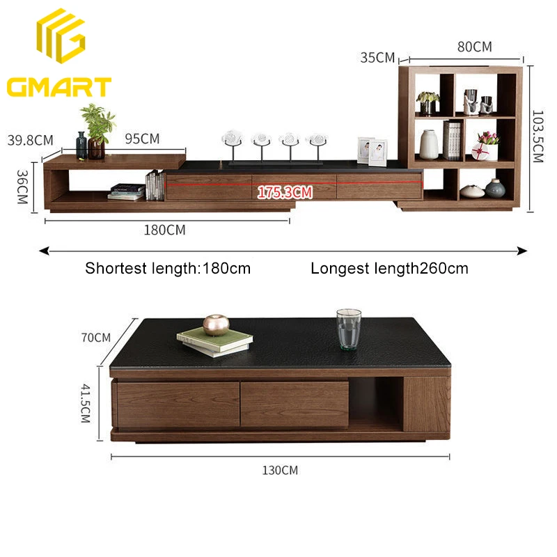 Gmart Home Furniture Small Apartment Light Luxury Entertainment Center Wooden Tea Table And Tv Cabinet Combination With Drawer