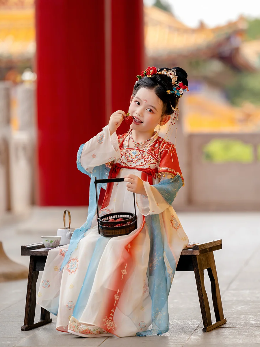 Hanfu Girls' Autumn Dress 2024 New Children's Chinese Style Tang Suit Baby Girl's Ancient Style Jacket and Dress