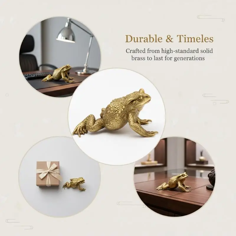 Feng Shui Glücklicher Geldfrosch aus Messing und Kupfer mit chinesischer Münze, Miniatur-Taschenformat für Schreibtischdekoration, Geschäftsgeschenk – Detail 12