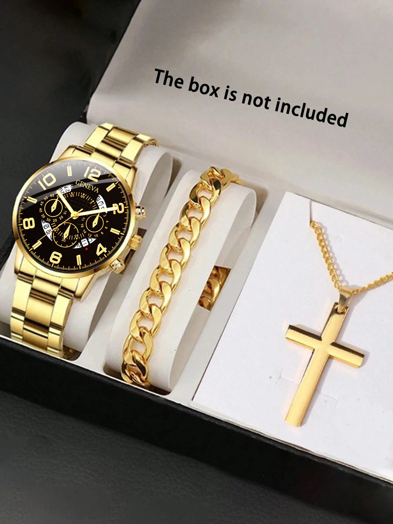 Men's Quartz Watch Bracelet Necklace Set for Daily Wear Friend's Gift Box Not Included