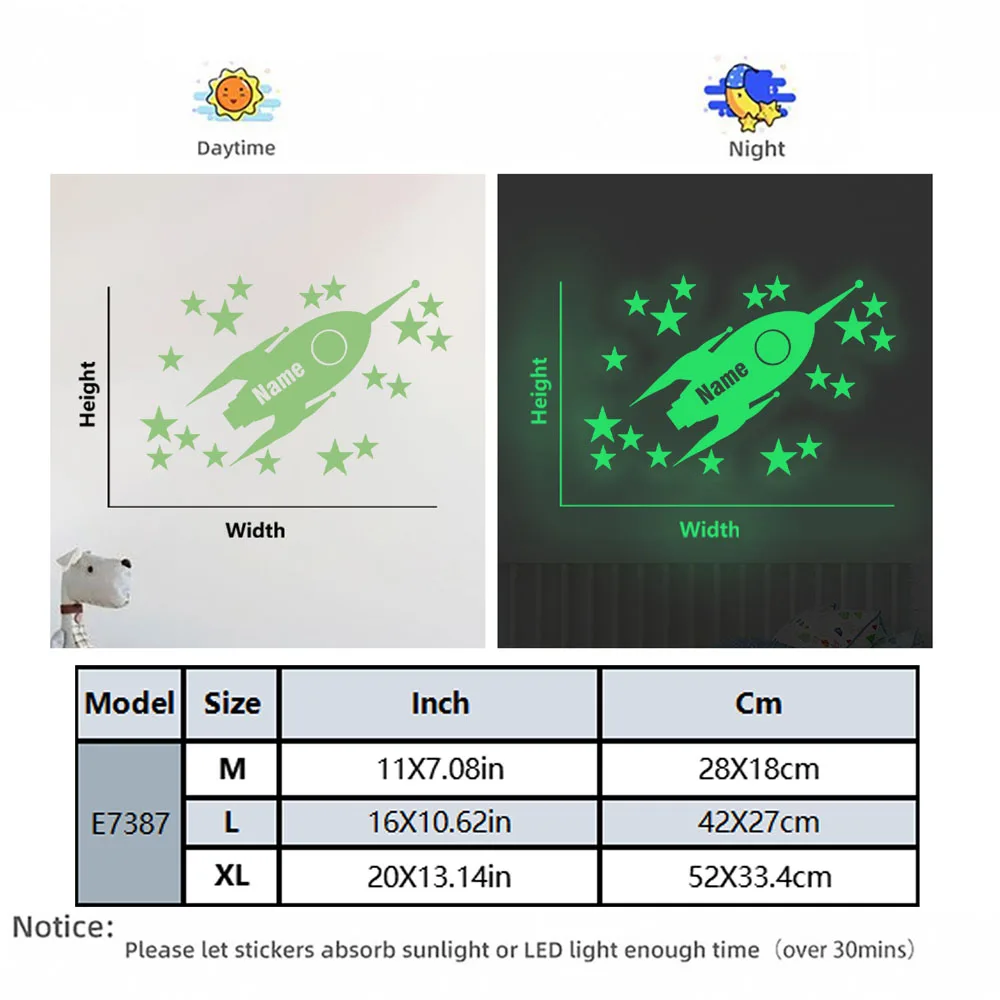 1 قطعة الصواريخ والنجوم الكرتون مضيئة ملصق الجدار ملصق الفينيل ديكور فني للمنزل لديكور المنزل غرفة المعيشة غرفة نوم