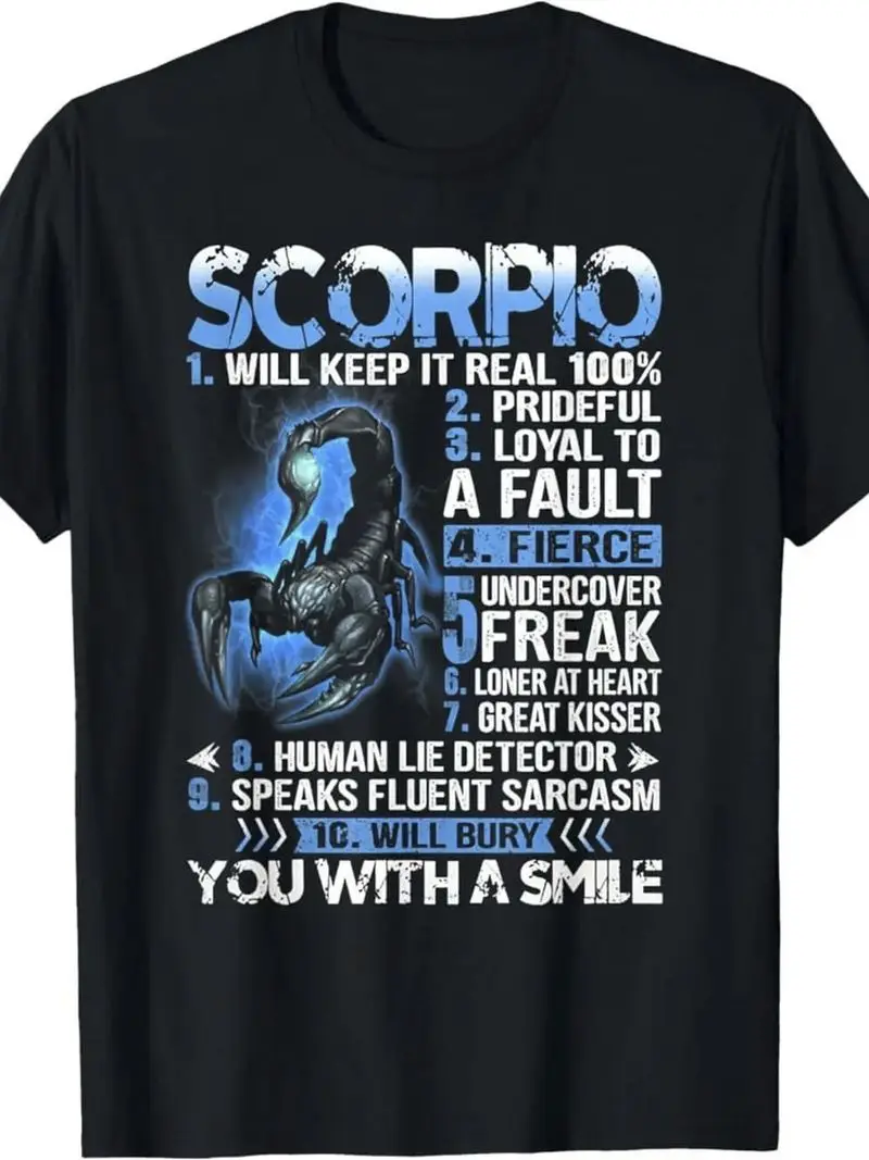 Men's Scorpio Zodiac Graphic T-Shirt Breathable Loose Fit Retro Astrology Traits Print With Symbol & Personality All-Season