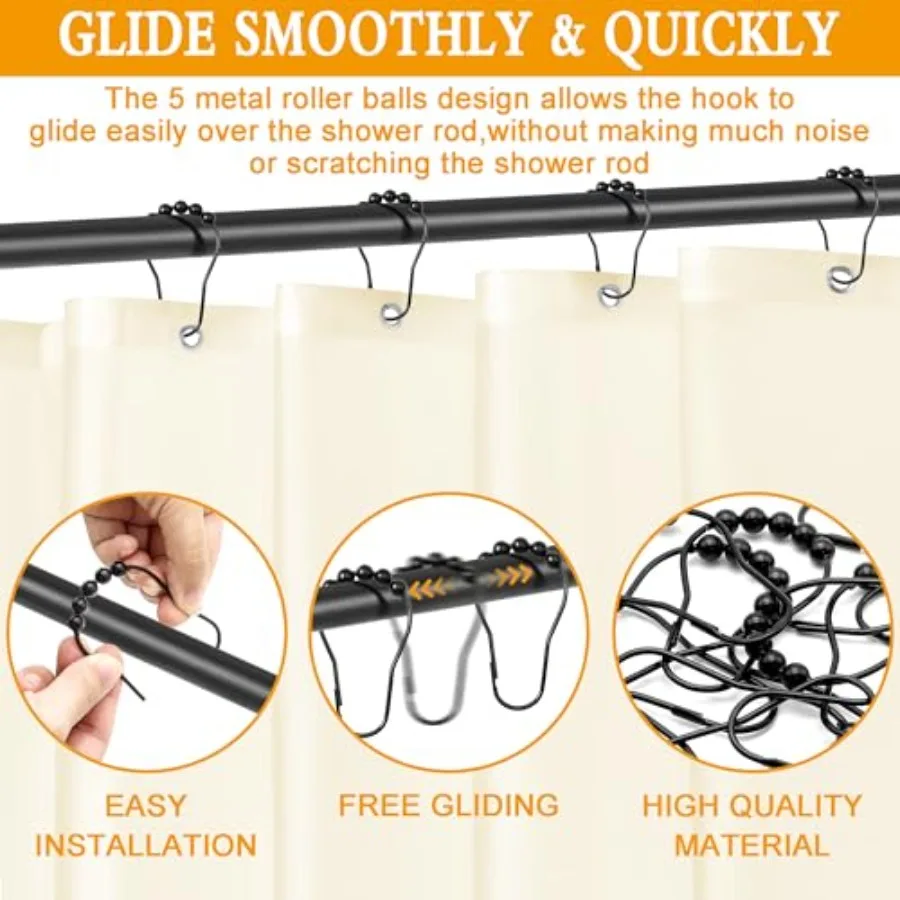 Shower Curtain Hooks Rings, 12 Pcs Decorative Rustproof Metal Shower Hooks for Shower Curtain, Free Sliding Shower Hooks for Ba view 3