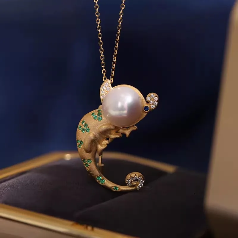 MeiBaPJ 8-9mm Natural Nearround Pearl Lizard Chest Flower Pendant Necklace 925 Sterling Silver Fine Wedding Jewelry for Women