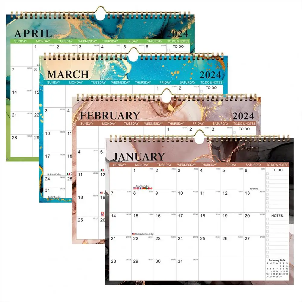 English Calendar 2024-2025 Wall Calendar Coil Binding Time Management Monthly Planner Calendar Home Supplies calendario