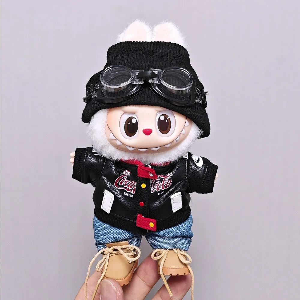 

5 шт., 1 компл., 15/17 см, одежда для куклы Labubu, черная кожаная куртка, нарядные аксессуары для кукол, вечерние игры, сделай сам, подарочная игрушка