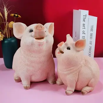 귀여운 대형 돼지 저금통, 창의적인 동물 모양 동전 보관함, 심플하고 사랑스러운 송진 돼지 동상, 1 개 